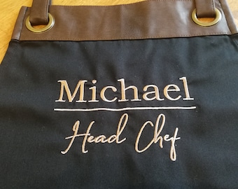 Premier Faux leather trim Unisex Embroidered Apron Personalised Apron  Cook, Baking, Apron With Pockets