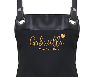 Premier Faux leather trim Unisex Embroidered Apron Personalised Apron  Cook, Baking, Apron With Pockets