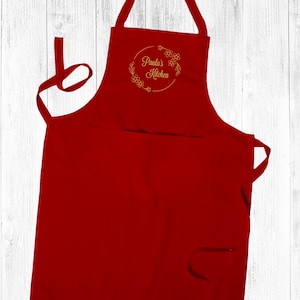 Personalised Embroidered Apron, Daisy.Kitchen Cooking Chef Apron Unisex Apron With Pockets Red
