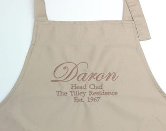 Personalised Ladies / Mens Embroidered Apron, Cooking Chef Apron Unisex Apron With Pockets