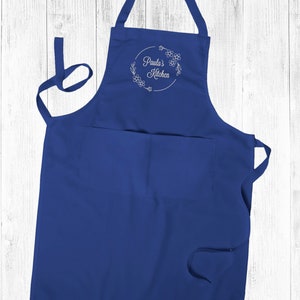 Personalised Embroidered Apron, Daisy.Kitchen Cooking Chef Apron Unisex Apron With Pockets Royal Blue