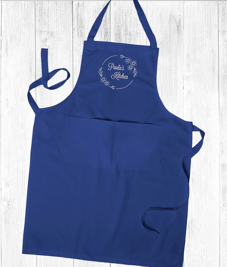 Personalised Embroidered Apron, Daisy.Kitchen Cooking Chef Apron Unisex Apron With Pockets Royal Blue