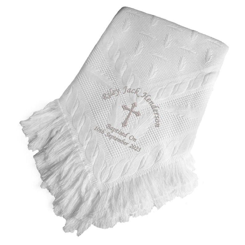 Personalised Embroidered Baby Shawl. This Pretty White Christening / Baptism / Naming Day shawl , Keepsake, Gift image 1