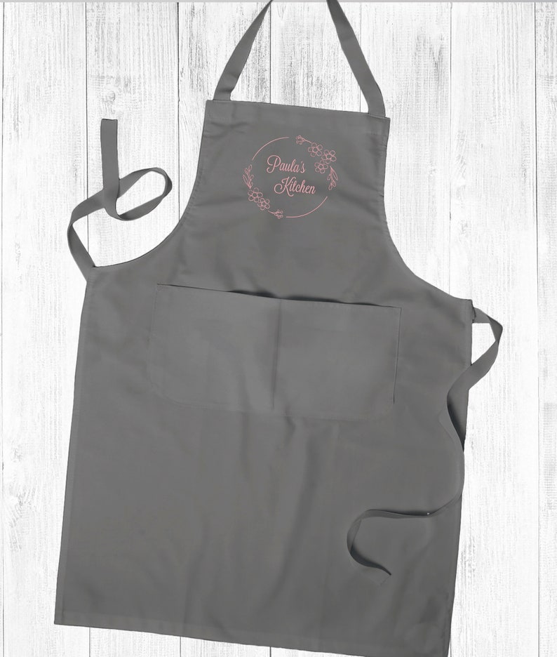 Personalised Embroidered Apron, Daisy.Kitchen Cooking Chef Apron Unisex Apron With Pockets Grey