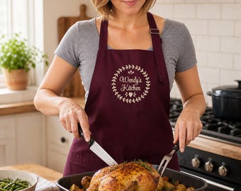 Personalised Ladies Embroidered Apron, Cooking Chef Apron Unisex Apron With Pockets