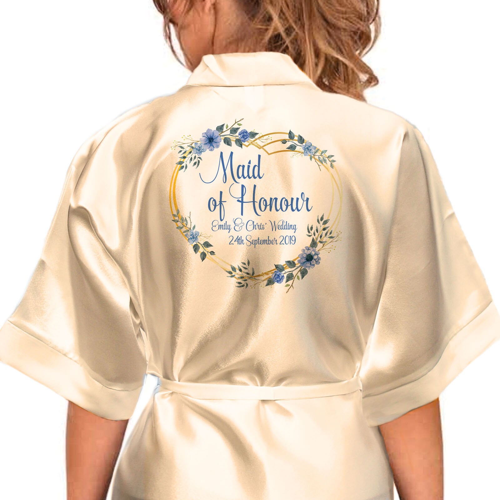 Personalised Colour Satin Robe Pretty Blue & Gold Design For | Etsy