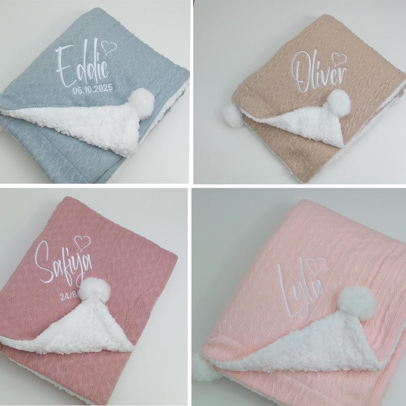 Personalised Baby Blanket, Super Snuggly Cable knit, Baby blanket, Baby Gift, Embroidered Baby Blanket. Baby blanket,Personalised baby gifts image 3