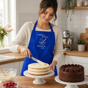 Personalised Embroidered Apron, Baked With Love .Kitchen Cooking Chef Apron Unisex Apron With Pockets