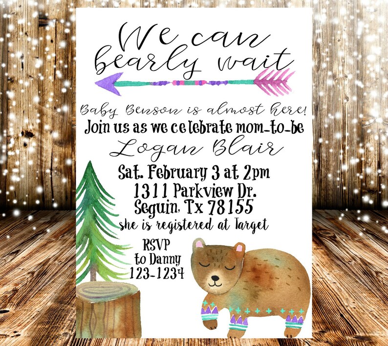 We Can Bearly Wait Bear Boho Woodland Theme Baby Shower Image 0