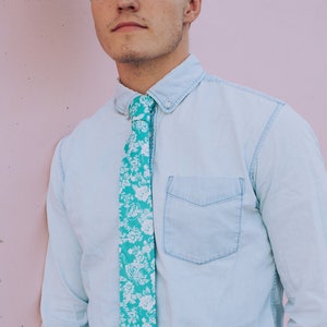 Teal Floral Tie image 1