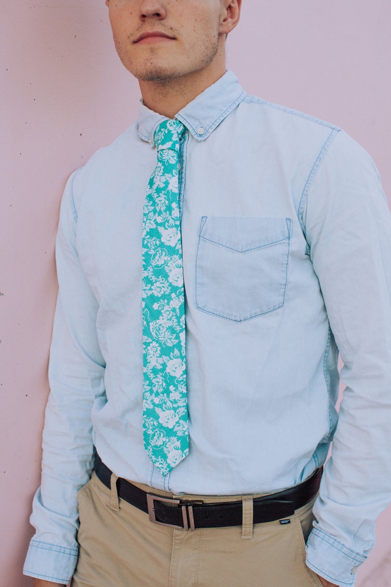 Teal Floral Tie image 1