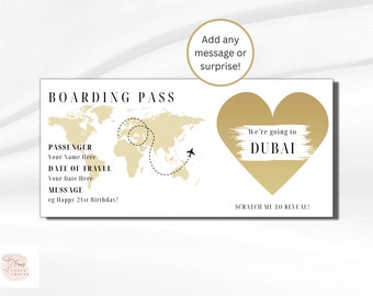 Personalised Scratch Reveal Boarding Card, Scratch Off Surprise Boarding Pass, Heart Reveal Boarding Pass for Surprise Holiday Destination
