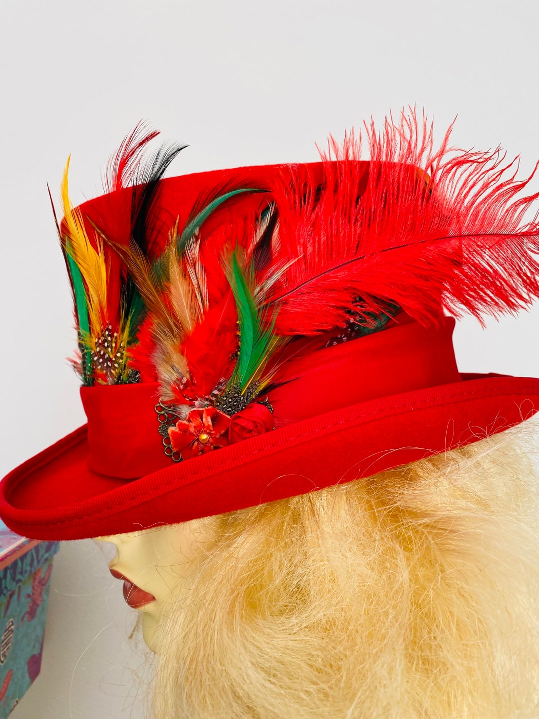 RED TOP HAT Burning Man Feathers Etsy