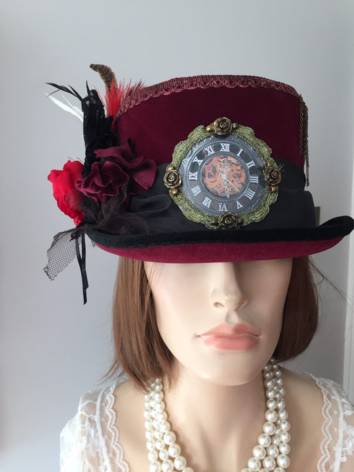 FLAMBOYANT STEAMPUNK HAT Feathers Red | Etsy