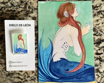La Sirena / Loteria / Lucite Pin & Postcard
