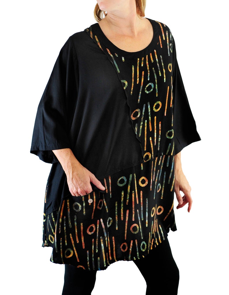 WeBeBop Women/'s Plus Size Bromo Black COMBO Artist Pocket Swing Top 0X 1X 2X 3X 4X 5X 6X