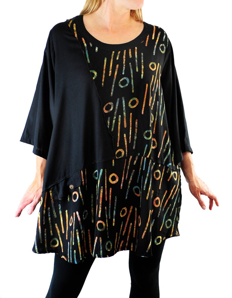 WeBeBop Women/'s Plus Size Bromo Black COMBO Artist Pocket Swing Top 0X 1X 2X 3X 4X 5X 6X