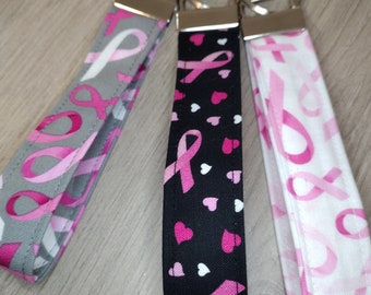 Breast Cancer Key Fobs - Pink Ribbon Key Chain Wristlet - Three Colors to Choose From!