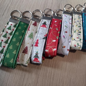 Christmas Trees and Lights Fabric Key Fob: Holiday Wristlet Keychain