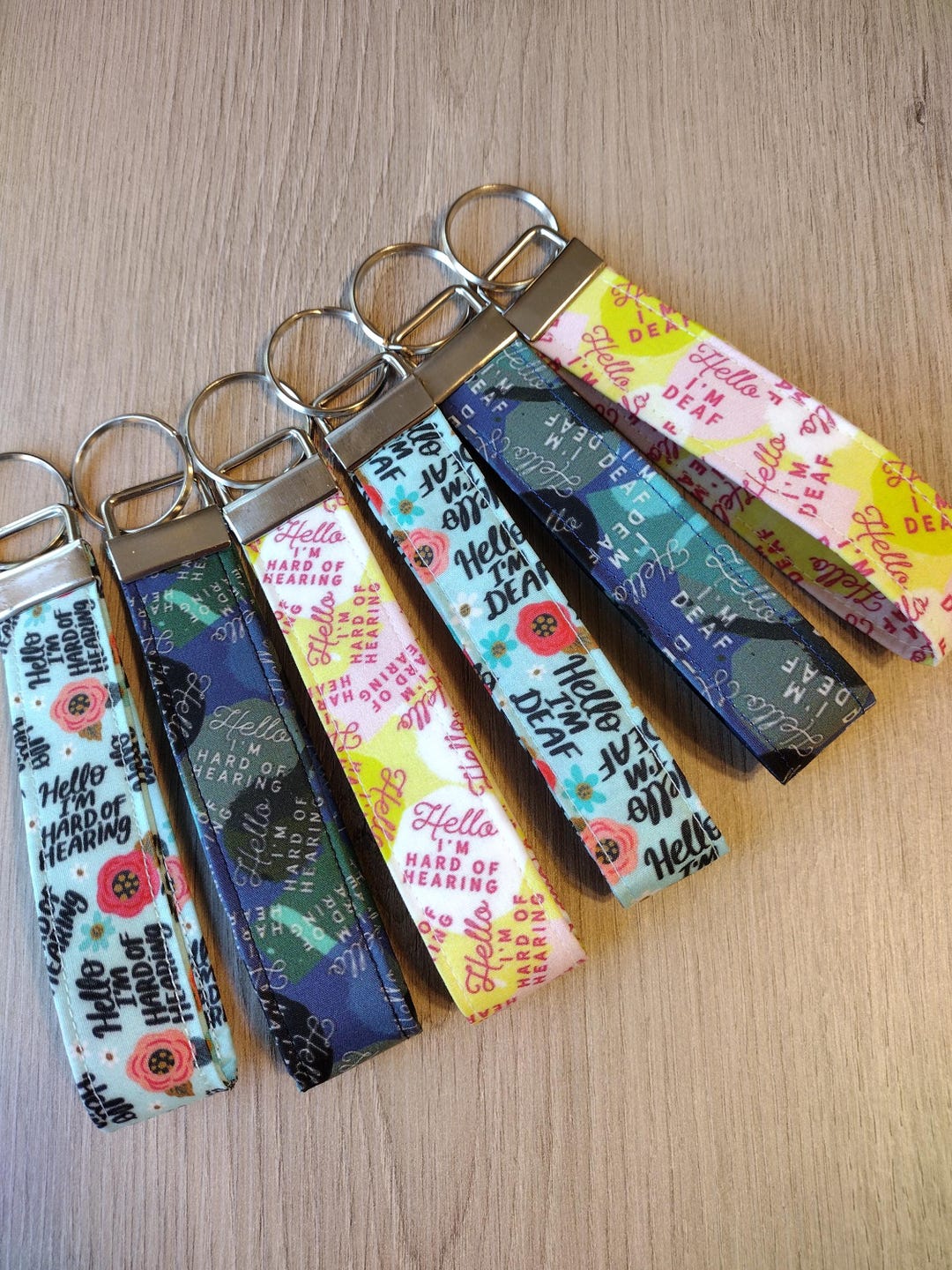 Deaf/hard of Hearing Key Fob: Floral Cotton Wristlet NEW Non-floral ...
