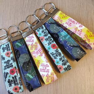 Deaf/Hard of Hearing Key Fob: Floral Cotton Wristlet NEW Non-Floral Options!