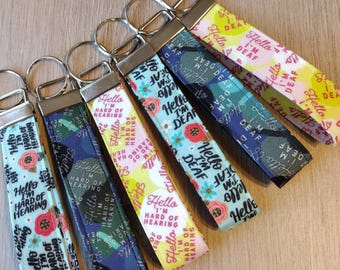 Deaf/Hard of Hearing Key Fob: Floral Cotton Wristlet NEW Non-Floral Options!