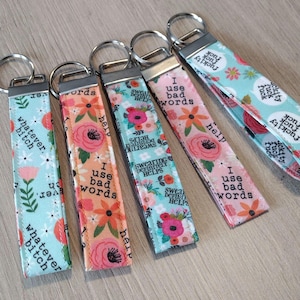 Sweary Key Fob: Adult Language Floral Wristlet Keychain