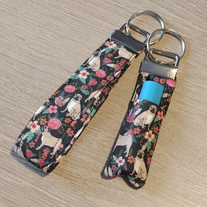 Floral Pug Dog Wristlet Key Fob - Breed Specific Keychain