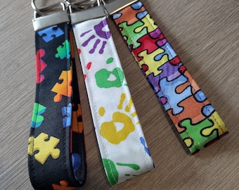 Autism Awareness Key Fobs - Puzzle Pieces Wristlets - Three Different Key Chains to Choose From
