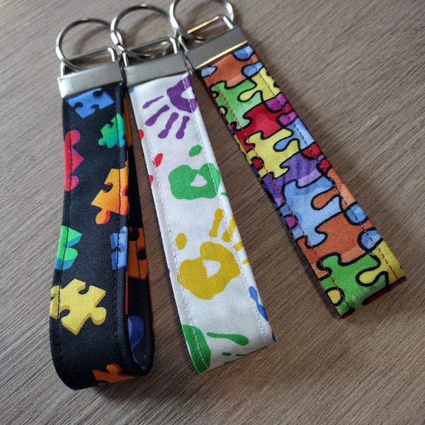 Autism Awareness Key Fobs - Puzzle Pieces Wristlets - Three Different Key Chains to Choose From
