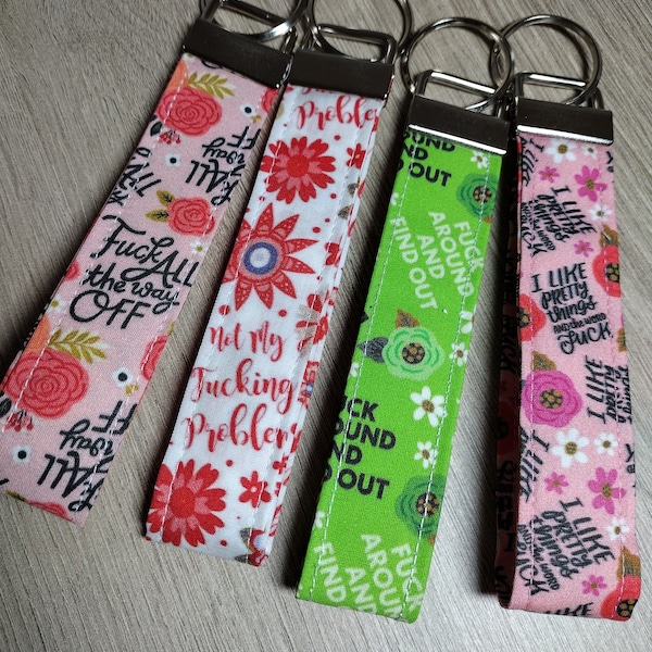 Sweary Key Fobs Adult Language Key Chains Swearing Wristlet - Fuck Around - *Four Choices!*