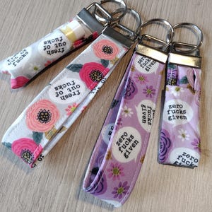 Sweary Key Fob: Zero Fucks Given Adult Language Lip Balm Holder Floral Wristlet