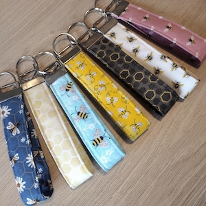 Bees Wristlet Key Fob: Honeycomb Cotton Keychain, Beekeeper Gift