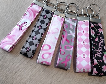 Breast Cancer Key Fobs - Pink Ribbon Key Chain Wristlet - New Choices!