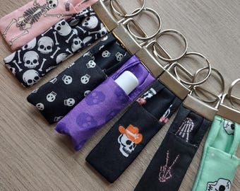 Skeletons Lip Balm Holders - Halloween Key Chain - Your Choice - Skulls and Bones