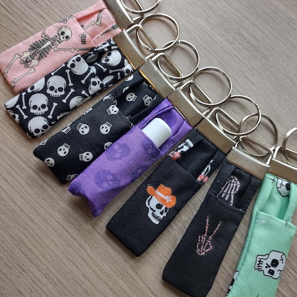 Skeletons Lip Balm Holders - Halloween Key Chain - Your Choice - Skulls and Bones