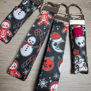 Goth Christmas Key Fobs - Holiday Skeleton Lip Balm Holder