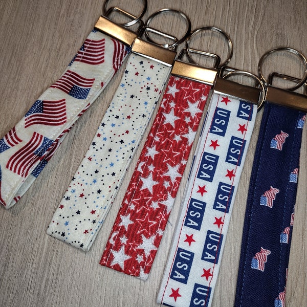 Independence Day Key Fobs - USA Key Chains - Red, White, and Blue Wristlets