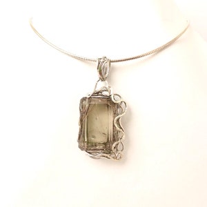 925% silver necklace and pendant with natural smoky quartz gemstone with rutile ct.65. www.lanimadeicristalli.com