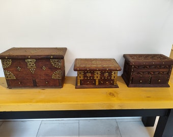 Small handcarved  wooden chests (kasha) from Zanzibar, Africa