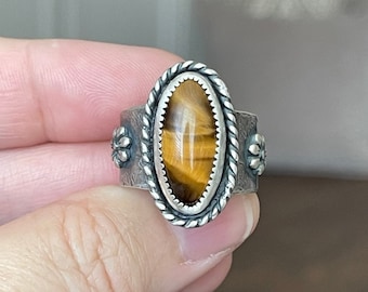 Sterling Silver Tigers Eye Ring / Handmade Bohemian Jewelry / Unique Gifts For Her / One Of A Kind Jewelry / Crimson Buffalo Rustic Jewelry