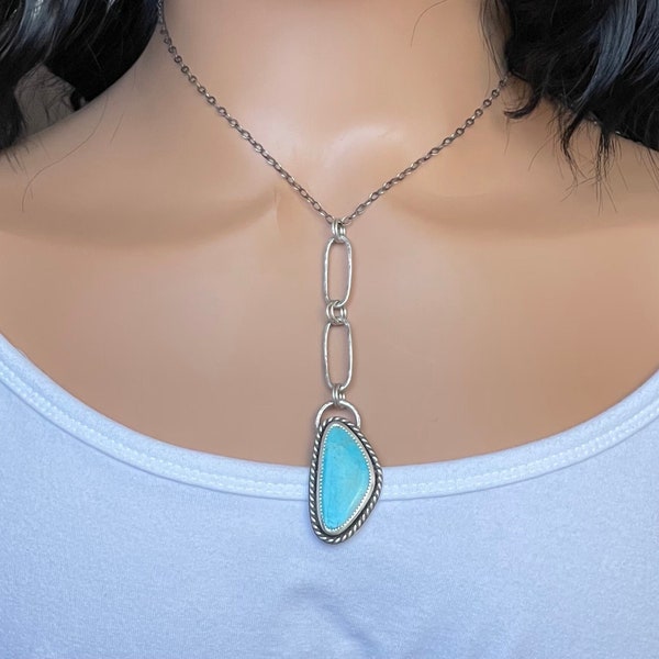 Kingman Turquoise Drop Pendant / Handmade Sterling Silver Bohemian Jewelry / Summer Style / Unique Gifts For Her / One Of a Kind Jewelry