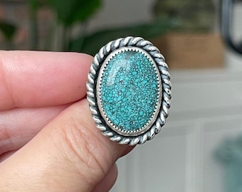 Size 8 Hubei Turquoise Ring / Handmade Sterling Silver Bohemian Jewelry / Unique Gifts For Her / One Of a Kind Jewelry / Western Jewelry