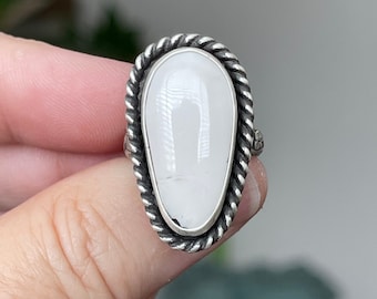 White Buffalo Ring Size 7.5 / Handmade Sterling Silver Bohemian Jewelry / Unique Gifts For Her / Chunky Cocktail Ring / One Of a Kind Ring