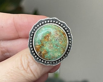 Kingman Turquoise Sterling Silver Ring Size 8.5/ / Crimson Buffalo / Handmade Bohemian Jewelry / Gifts for Her / Turquoise Jewelry