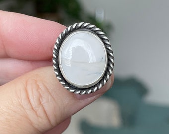 White Buffalo Ring Size 9 / Handmade Sterling Silver Bohemian Jewelry / Unique Gifts For Her / Chunky Cocktail Ring / One Of a Kind Ring