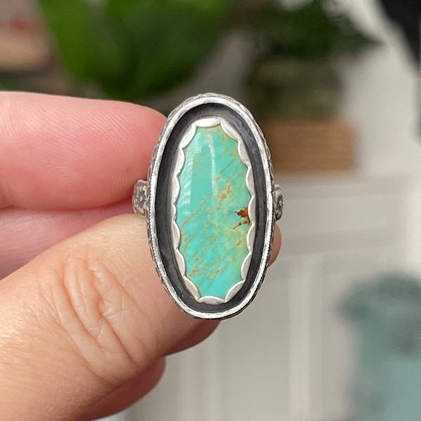 Kingman Turquoise Ring / Handmade Sterling Silver Bohemian Jewelry / Unique Gifts For Her / One Of a Kind Jewelry