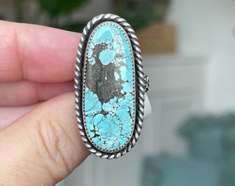 Size 8.5 Hubei Turquoise Ring / Handmade Sterling Silver Bohemian Jewelry / Gifts For Her / Western Style Jewelry / Crimson Buffalo / ooak