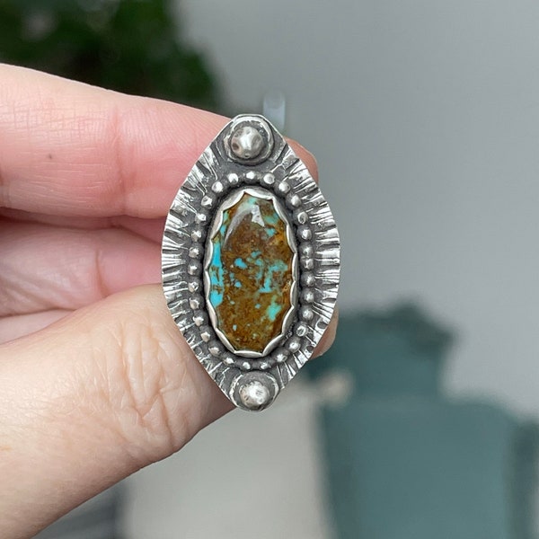 Size 8.5 Pilot Mtn Turquoise Ring / Handmade Sterling Silver Bohemian Jewelry / Rustic Earthy Ring / Unique Gifts For Her / One Of a Kind