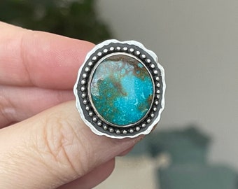 Indian Mountain Turquoise Sterling Silver Ring Size 6.75-7 / Unique Gifts For Her / Bohemian Jewelry / Crimson Buffalo / Handmade Jewelry